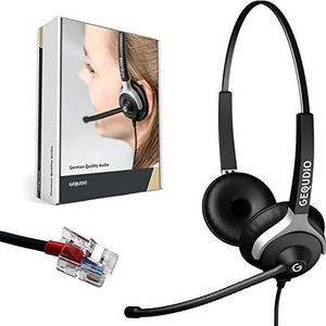 GEQUDIO Headset compatibel met Yealink, Snom, Avaya, Grandstream telefoon, inclusief RJ-kabel, hoofdtelefoon en microfoon met reservebekleding, bijzonder licht, 80 g, 2 oren