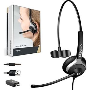 GEQUDIO [3-in-1] Professionele hoofdtelefoon met USB-A, USB-C en 3,5 mm jack compatibel met pc, Mac en smartphone, reservepads voor hoofdtelefoon en microfoon, bijzonder licht, 60 g (1 oor)