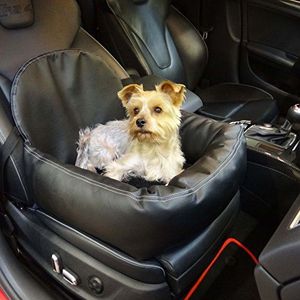 Extra pflegeleichter Hunde Leder Look Autositz - Verstärkter Autositz für kleine und mittlere Hunde - hochwertiger und wasserfester Hundeautositz für