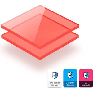 Plexiglas plaat 3 mm dik - 90 x 90 cm - Fluor Rood