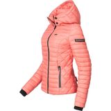 MARIKOO Lichte tussenjas voor dames, gewatteerde jas met capuchon, XS-XXL, koraalrood, XXL