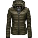 MARIKOO Lichte tussenjas voor dames, gewatteerde jas met capuchon, XS-XXL, olijfgroen, S