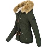 Navahoo - Dames Winterjas - Korte Parka - Groen - Imitatiebont - Teddyvoering
