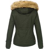 Navahoo - Dames Winterjas - Korte Parka - Groen - Imitatiebont - Teddyvoering