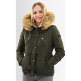 Navahoo - Dames Winterjas - Korte Parka - Groen - Imitatiebont - Teddyvoering