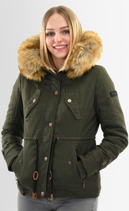 Navahoo - Dames Winterjas - Korte Parka - Groen - Imitatiebont - Teddyvoering