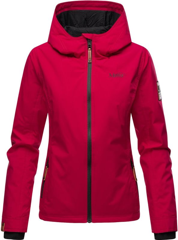 MARIKOO Damen Sportliche Outdoorjacke Übergangs Regenjacke mit Kapuze Brombeere