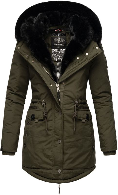 NAVAHOO Damen Wintermantel Winterparka Gefüttert mit 2 Kunstpelz-Kapuzen Sweety Deluxe