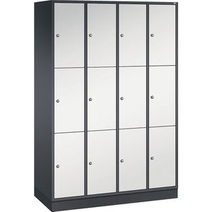 C+P Drievoudige locker Intro, 4 compartimenten, zwartgrijs / lichtgrijs, b x d = 1220 x 500 mm