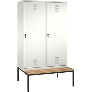C+P EVOLO garderobekast, met zitbank, deur over 2 afdelingen, 4 afdelingen, 2 deuren, afdelingbreedte 300 mm, zuiver wit / zuiver wit