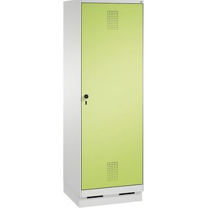 C+P EVOLO garderobekast, deur over 2 afdelingen, met sokkel, 2 afdelingen, 1 deur, afdelingbreedte 300 mm, lichtgrijs/felgroen