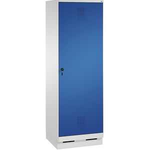 C+P EVOLO garderobekast, deur over 2 afdelingen, met sokkel, 2 afdelingen, 1 deur, afdelingbreedte 300 mm, lichtgrijs/gentiaanblauw