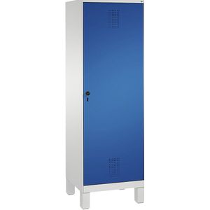 C+P EVOLO garderobekast, deur over 2 afdelingen, met poten, 2 afdelingen, 1 deur, afdelingbreedte 300 mm, lichtgrijs/gentiaanblauw
