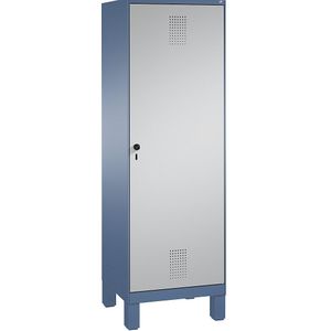 C+P EVOLO garderobekast, deur over 2 afdelingen, met poten, 2 afdelingen, 1 deur, afdelingbreedte 300 mm, verblauw / blank aluminiumkleurig