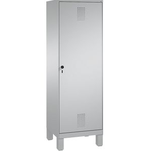 C+P EVOLO garderobekast, deur over 2 afdelingen, met poten, 2 afdelingen, 1 deur, afdelingbreedte 300 mm, blank aluminiumkleurig / blank aluminiumkleurig
