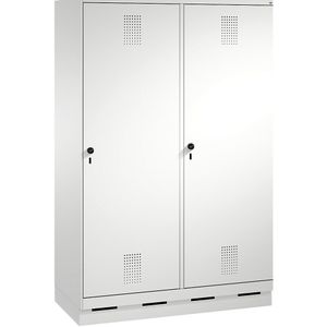 C+P EVOLO garderobekast, deur over 2 afdelingen, met sokkel, 4 afdelingen, 2 deuren, afdelingbreedte 300 mm, lichtgrijs