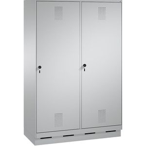 C+P EVOLO garderobekast, deur over 2 afdelingen, met sokkel, 4 afdelingen, 2 deuren, afdelingbreedte 300 mm, blank aluminiumkleurig / blank aluminiumkleurig