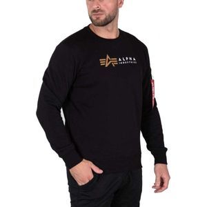 ALPHA INDUSTRIES Alpha Label - Hooded Sweater - Zwart - Katoen - Logo Print