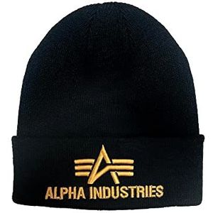 Alpha Industries 3D Beanie Acryl Gebreide Muts voor Vrouwen Black
