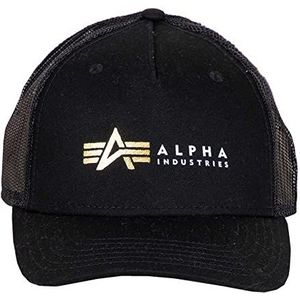 Alpha Industries Alpha Label Trucker Cap voor heren, met bladprint, zwart.