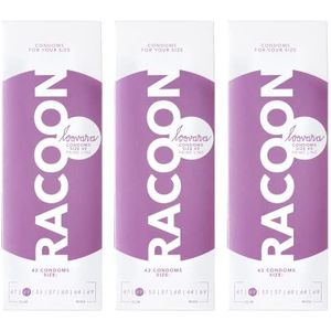 Loovara Condooms voordeelverpakking met 100 doos: 3 x 42 dunne condooms in maat 49 Racoon van Fair Rubber voor meer plezier en gevoel bij seks, veganistisch, individuele grootte