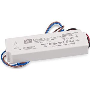 LED-voeding transformator Mean Well LPV-60-12 schakelvoeding, 12V / 5A / 60W IP67 LED transformator voor LED-verlichting