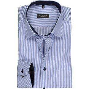 ETERNA - Blauw Gestreept Overhemd - 100% Katoen - Lange Mouwen - Kent Kraag