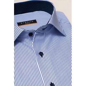 ETERNA - Blauw Gestreept Overhemd - 100% Katoen - Kent Kraag - Lange Mouwen