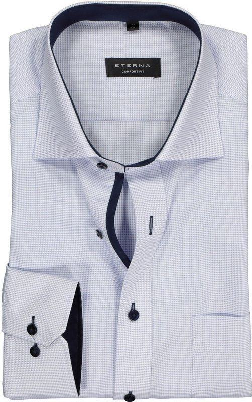 ETERNA - Fantasie - Overhemd - Lichtblauw met Wit - 100% Katoen - Strijkvrij