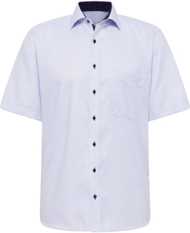 ETERNA - Blauw Fantasie - Overhemd - 100% Katoen - Korte Mouwen