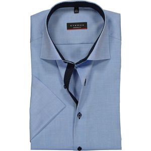 ETERNA - Blauw Effen Overhemd - 100% Katoen - Korte Mouwen - Kent Kraag
