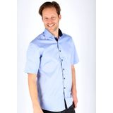 ETERNA - Blauw Effen Overhemd - 100% Katoen - Korte Mouwen - Kent Kraag