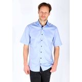 ETERNA - Blauw Effen Overhemd - 100% Katoen - Korte Mouwen - Kent Kraag