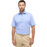 ETERNA - Blauw Effen Overhemd - 100% Katoen - Korte Mouwen - Kent Kraag