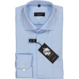 ETERNA - Blauw Effen Overhemd - 100% Katoen - Kent Kraag - Lange Mouwen