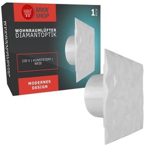 Badkamerventilator woonkamerventilator diamant paneel wit Ø 125 mm naloop/timer