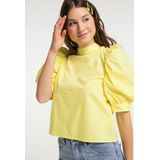 MYMO - Blouseshirt - Geel - Effen - Halve Mouw - Opstaande Kraag