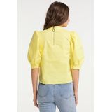 MYMO - Blouseshirt - Geel - Effen - Halve Mouw - Opstaande Kraag