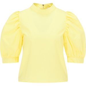 MYMO - Blouseshirt - Geel - Effen - Halve Mouw - Opstaande Kraag