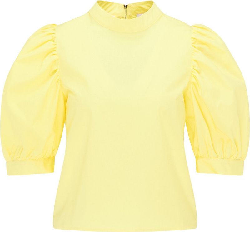 MYMO - Blouseshirt - Geel - Effen - Halve Mouw - Opstaande Kraag