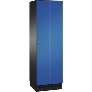 C+P CAMBIO garderobekast met plaatstalen deuren, 2 vakken, breedte 600 mm, kastframe zwartgrijs / deur gentiaanblauw