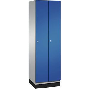 C+P CAMBIO garderobekast met plaatstalen deuren, 2 vakken, breedte 600 mm, kastframe blank aluminiumkleurig / deur gentiaanblauw