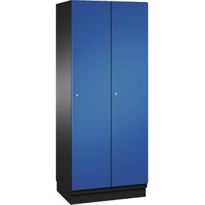 C+P CAMBIO garderobekast met plaatstalen deuren, 2 vakken, breedte 800 mm, kastframe zwartgrijs / deur gentiaanblauw