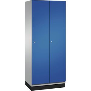 C+P CAMBIO garderobekast met plaatstalen deuren, 2 vakken, breedte 800 mm, kastframe blank aluminiumkleurig / deur gentiaanblauw