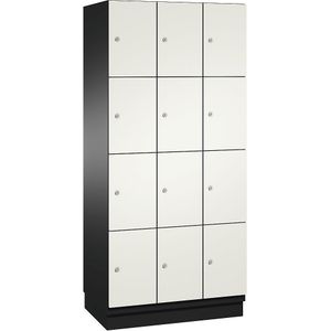 C+P Viervoudige locker Cambio, 3 compartimenten, zwartgrijs / zuiver wit, plaatstalen deur, b = 900 mm, 12 vakken