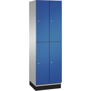 C+P Lockerkast met twee verdiepingen Cambio, 2 compartimenten, kastframe blank aluminiumkleurig / deur gentiaanblauw, breedte 600 mm