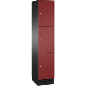 C+P Drievoudige locker Cambio, 1 compartiment, zwartgrijs / robijnrood, plaatstalen deur, b = 400 mm, 3 vakken