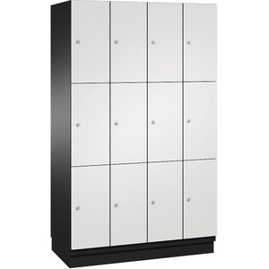 C+P Drievoudige locker Cambio, 4 compartimenten, zwartgrijs / zuiver wit, plaatstalen deur, b = 1200 mm, 12 vakken