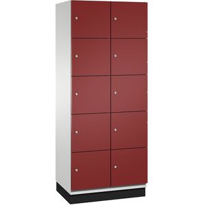 C+P Vijfvoudige locker Cambio, 2 compartimenten, lichtgrijs / robijnrood, plaatstalen deur, b = 800 mm, 10 vakken