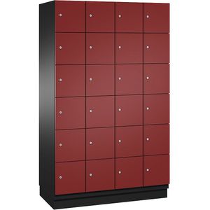 C+P Zesvoudige locker Cambio, 4 compartimenten, zwartgrijs / robijnrood, plaatstalen deur, b = 1200 mm, 24 vakken